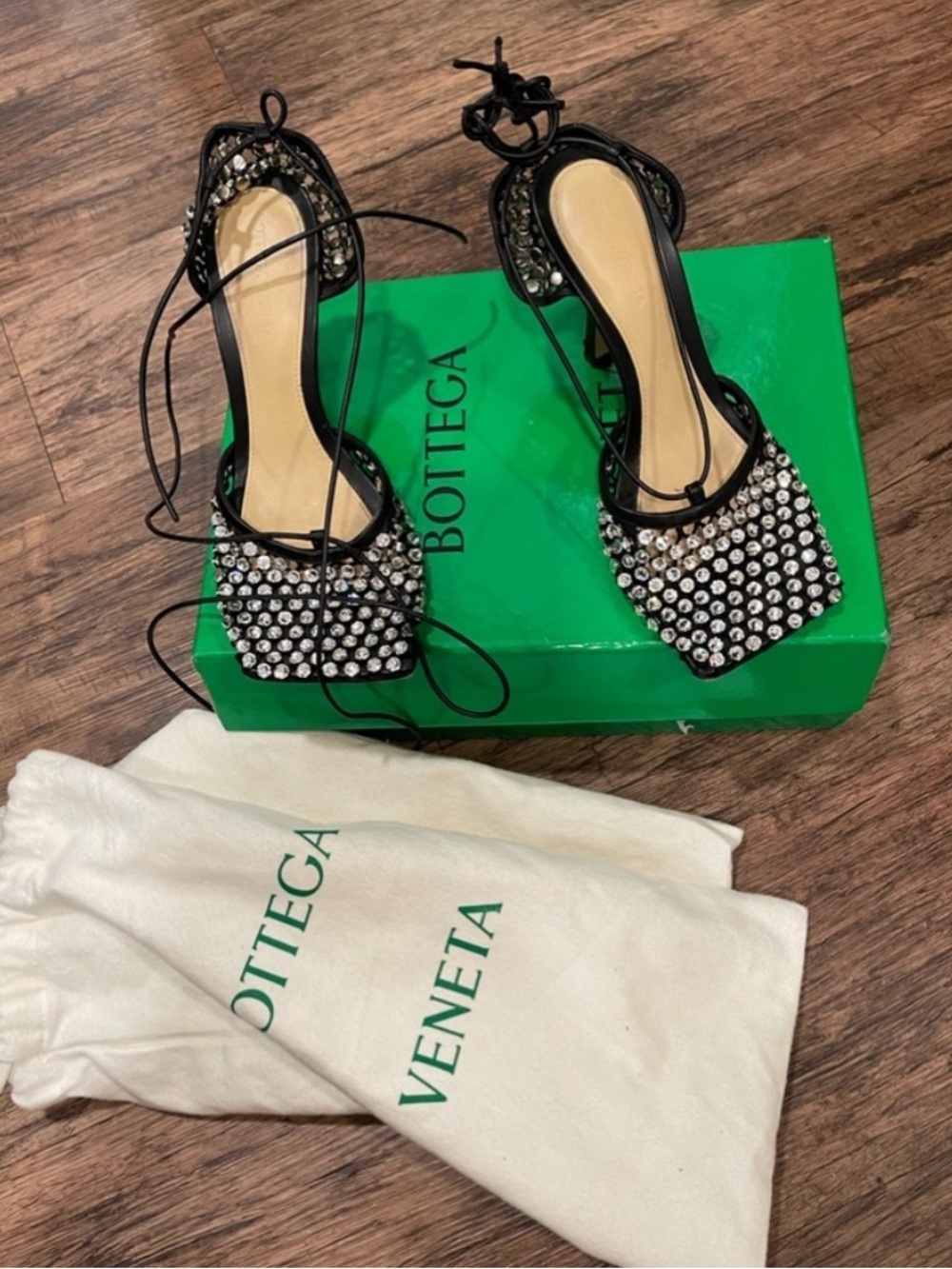 Bottega Veneta Sparkle Stretch Embellished Mesh Ankle Strap Pumps Size EU 39 - Picture 5 of 9